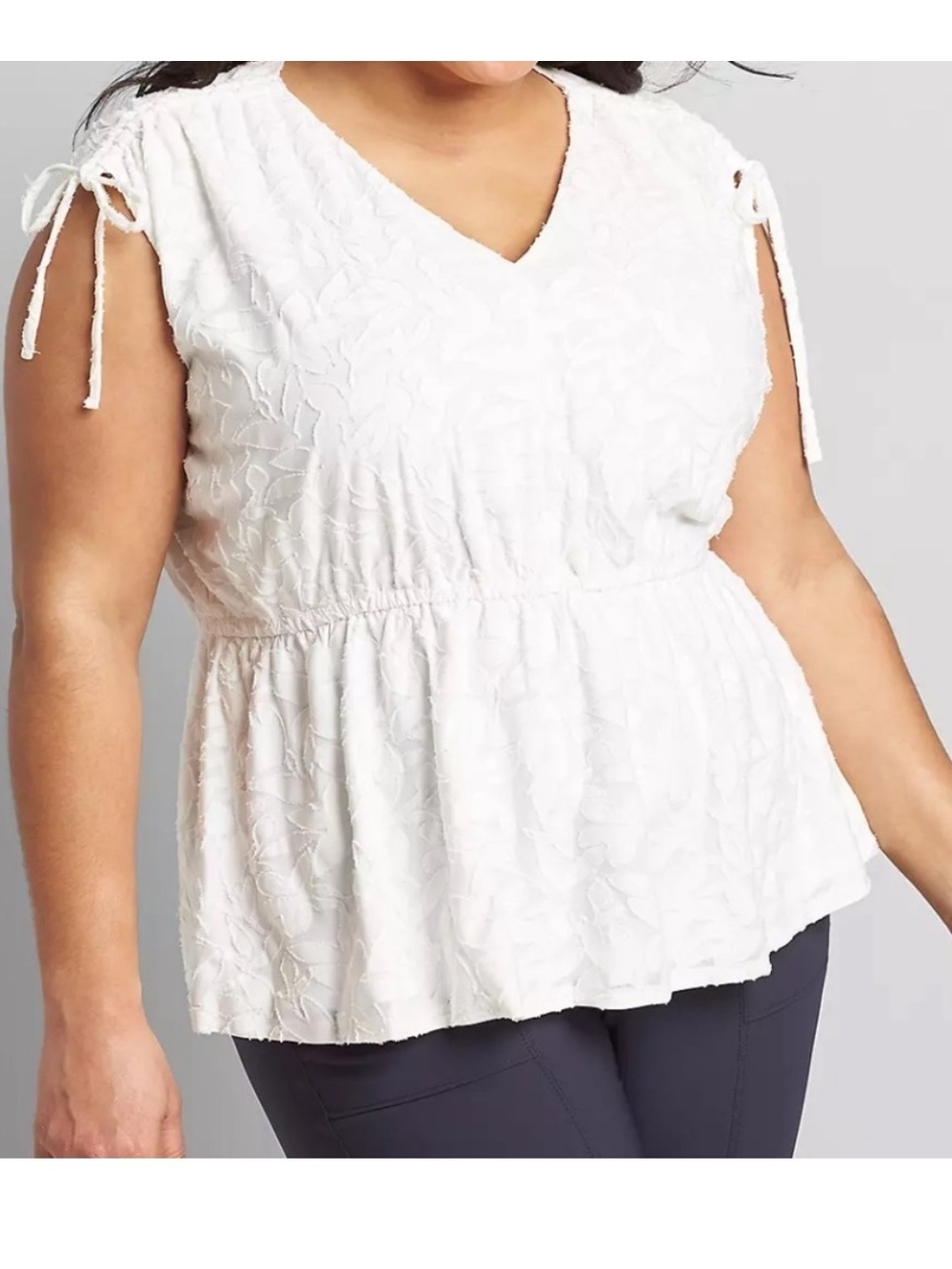 NWT Lane Bryant White Textured Peplum Blouse Ruched Shoulder Sleeveless 26/28
